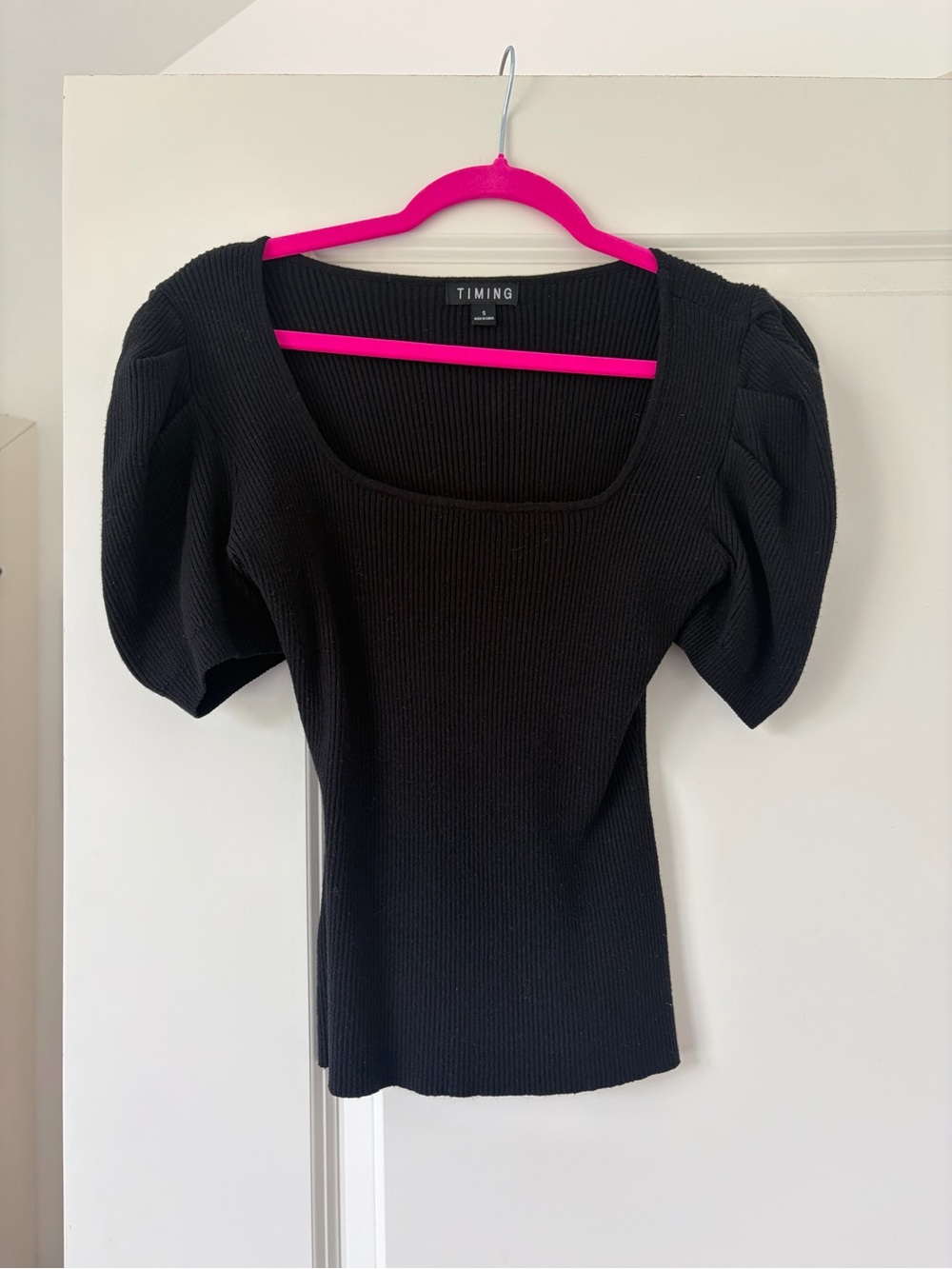 TIMING Black Square Neck Puff Sleeve Top
